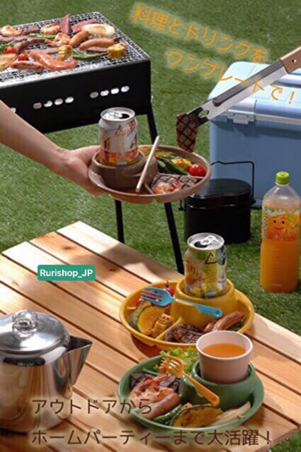 Khay ăn chia 3 ngăn kèm để cốc Inomata Nhật Bản_ thích hợp cho bé ăn dặm, du lịch, picnic