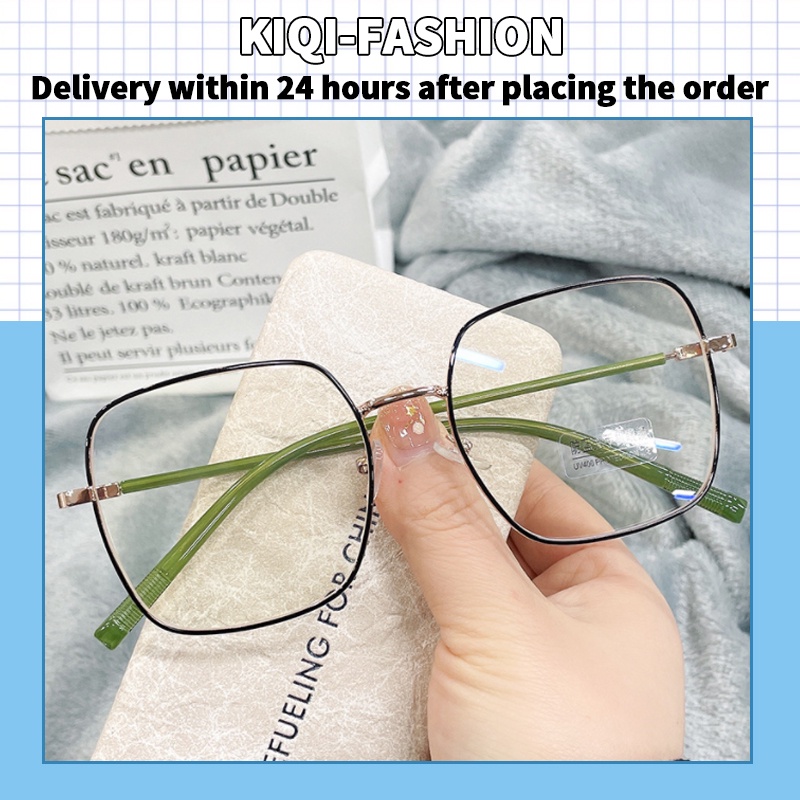 (KIQI-FASHION) COD Mắt Kính Gọng Lớn Bằng Nhựa resin Khung Kim Loại Chống Ánh Sáng Xanh Từ 0.5 Đến -4.00 Độ