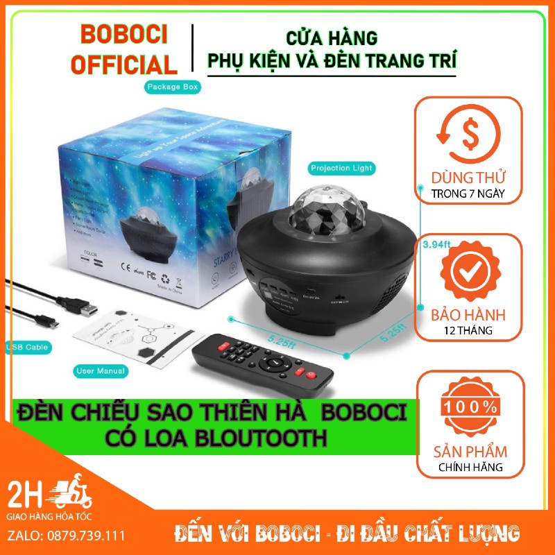 Đèn thiên hà BOBOCI - Đèn LED chiếu ngàn sao kèm loa BLOETOOTH máy chiếu laser nhiều màu.- Sổng ảo quay titok.