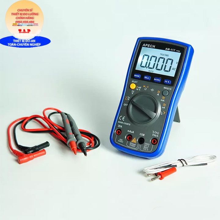 AM-117 Đồng hồ vạn năng điện tử APECH AM117  đo dòng điện, điện áp ac/dc, trở, tụ điện, tần số, AUTO