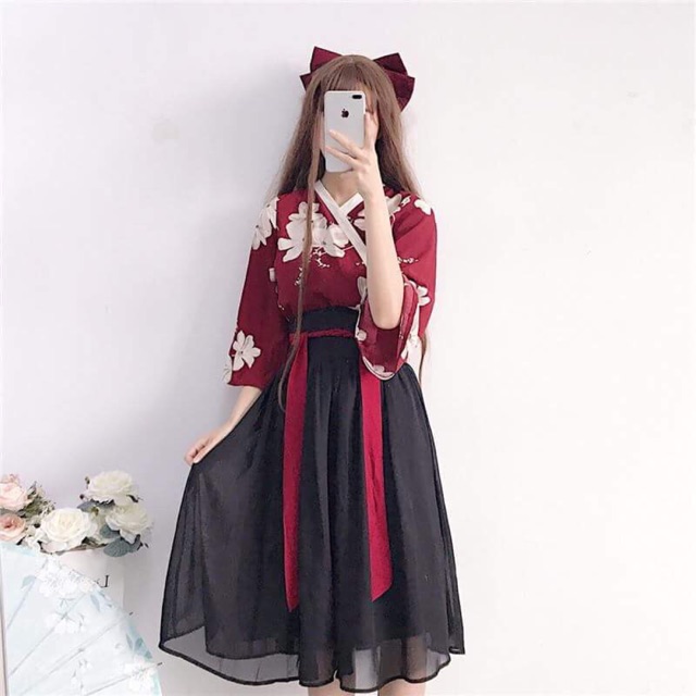 [ORDER] Set Hán phục cách tân đỏ đen