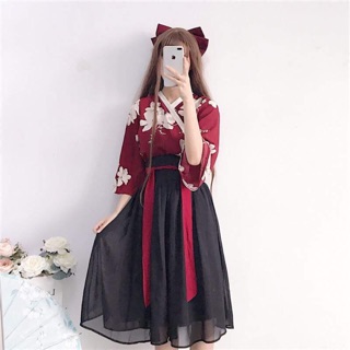 [ORDER] Set Hán phục cách tân đỏ đen