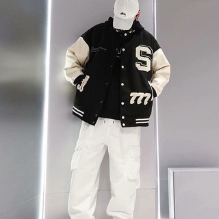 Áo khoác bomber đôi thêu phong cách Hàn Quốc cho nam simple áo varsity jacket retro áo khoác bóng chày nam fashion áo khoác gió 2 lớp from rộng varsity jacket bomber