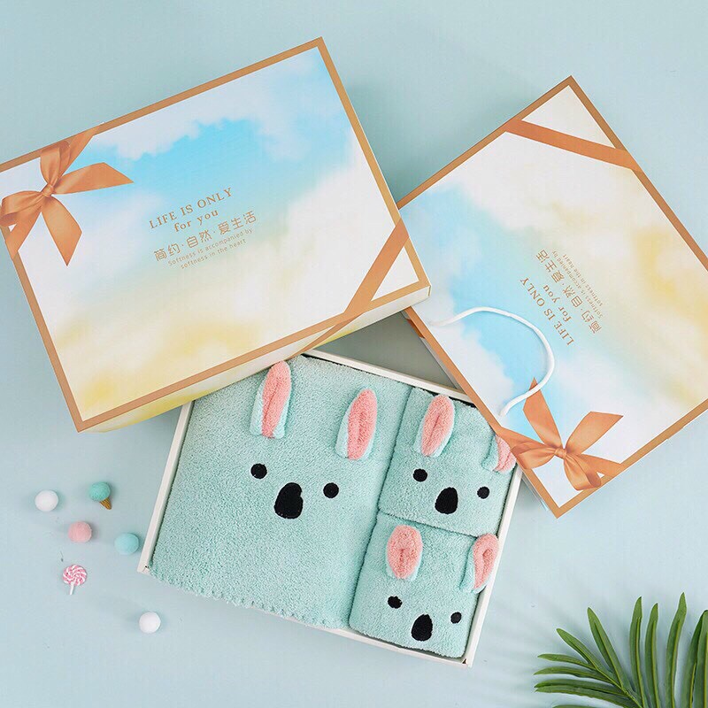 Hộp 3 khăn tắm hình thú món quà ý nghĩa cho ngày 20-11