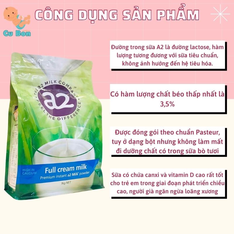 Sữa Tươi Dạng Bột A2 Full Cream Milk (1kg) Nguyên Kem - Úc