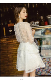 Đầm xoè phối ren đính hạt qccc