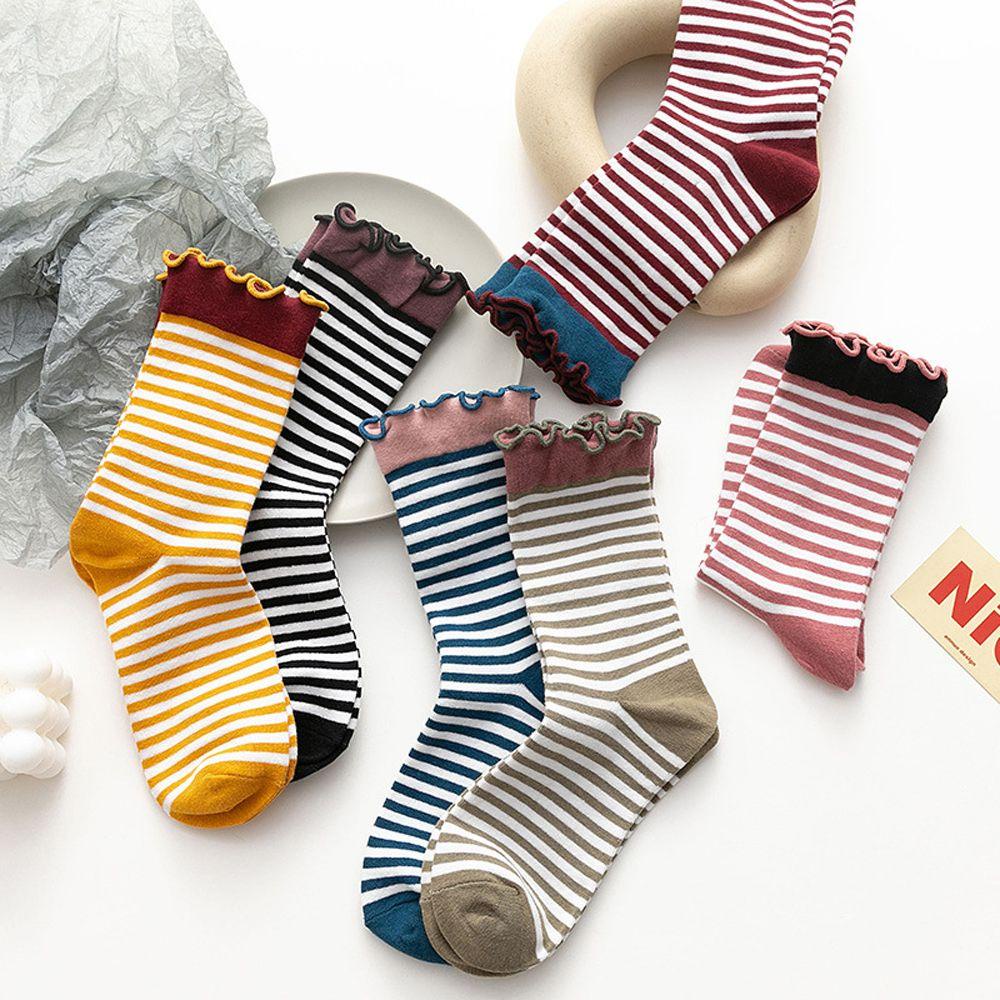 Vớ Cotton Harajuku Diềm Xếp Nếp Thanh Lịch Phong Cách Thu Đông Cho Nữ