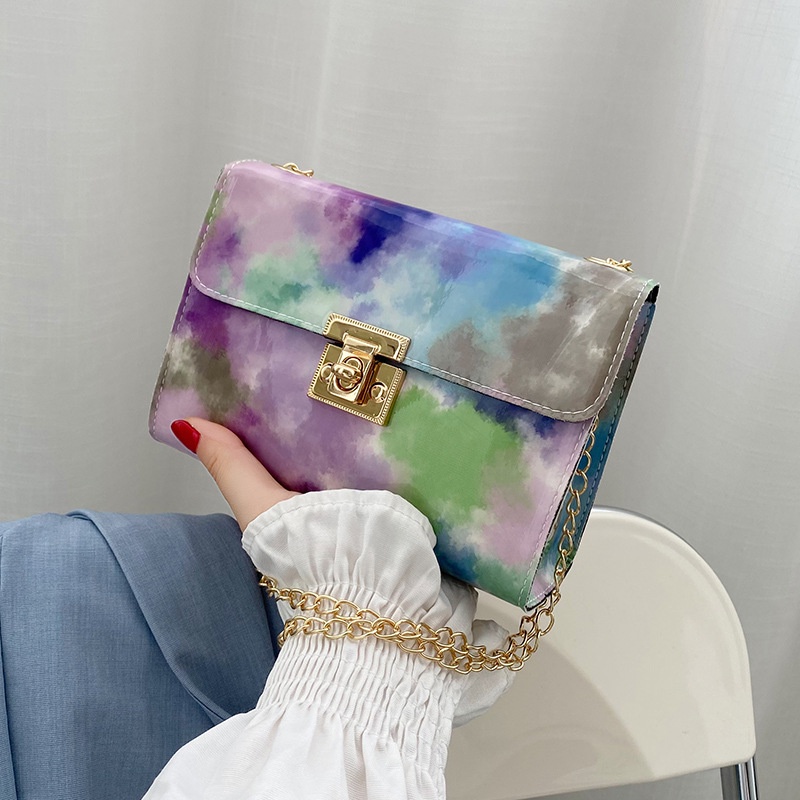 Túi Xách Mini Dáng Vuông Họa Tiết Da Rắn Phối Dây Xích Thời Trang Cho Nữ