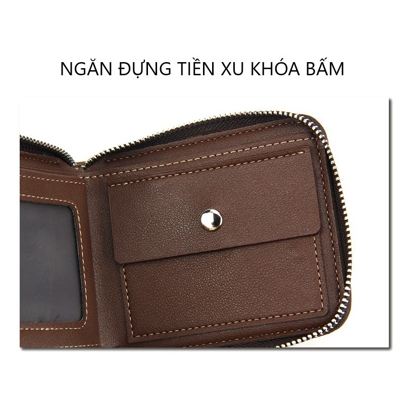 Ví da nam cao cấp khóa kéo , ví nam nhỏ gọn có ngăn đựng tiền xu và ngăn rút thẻ nhanh Menbense VMBS 12
