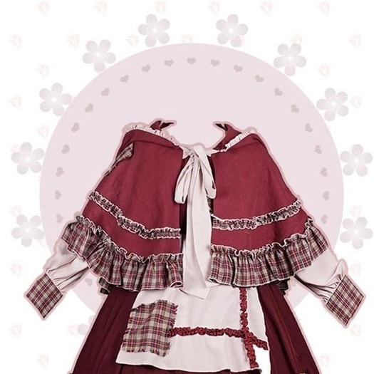 Set Đầm Lolita Có Mũ Trùm Đầu Và Áo Choàng Và Tạp Dề Phong Cách Cô Bé Quàng Khăn Đỏ Mùa Xuân Hè