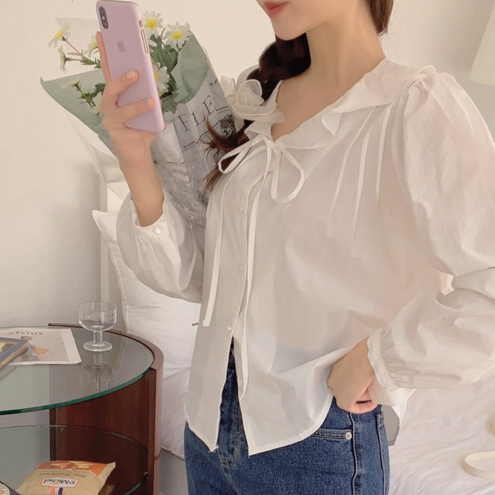 SUXI Áo Sơ Mi Tay Dài Cổ Chữ V Màu Sắc Ngọt Ngào Phong Cách Hàn Quốc Cho Nữ