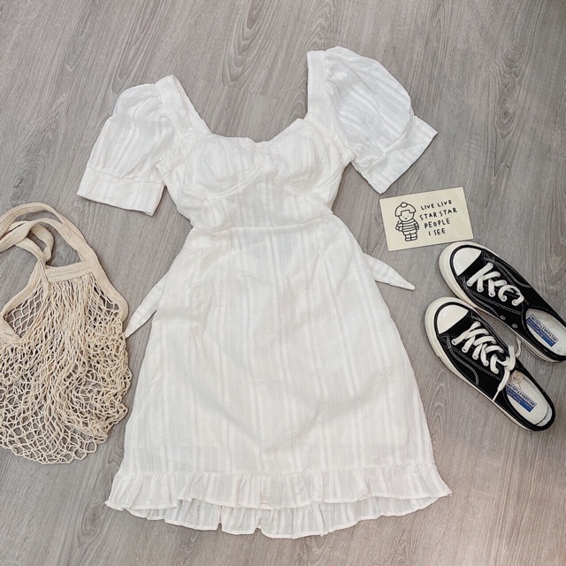 Đầm cổ vuông thắt nơ lưng_JuMe Fashion