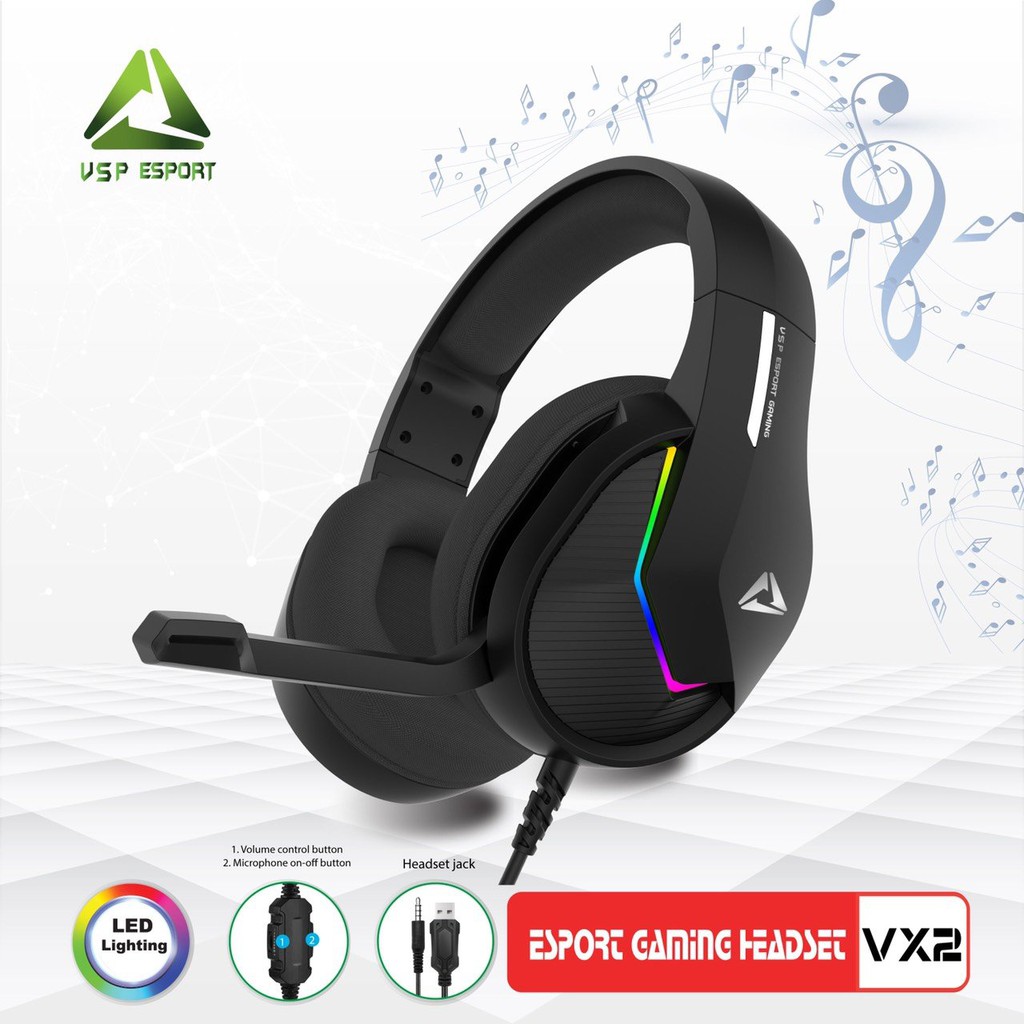 TAI NGHE HEADPHONE VSP ESPORT GAMING VX2 ( JACK USB + 3.5 ) CHÍNH HÃNG