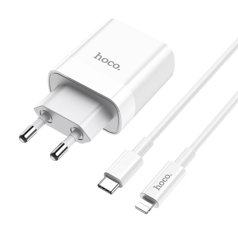 Bộ sạc 3A/PD20W Hoco C80A chuôi tròn 2 cổng USB/Type-C kèm dây sạc Type-C to dài 1M cho IP