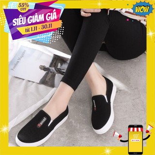Giày vải Slip on nữ thêu chữ 2019 slipon