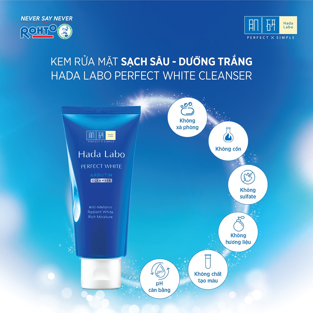 [VB] Bộ Làm sạch dưỡng trắng Hada Labo 1 Dẩu tẩy trang 200ml & 2 Kem rửa mặt Perfect White 80g + Tặng 1 Dung dịch 100ml