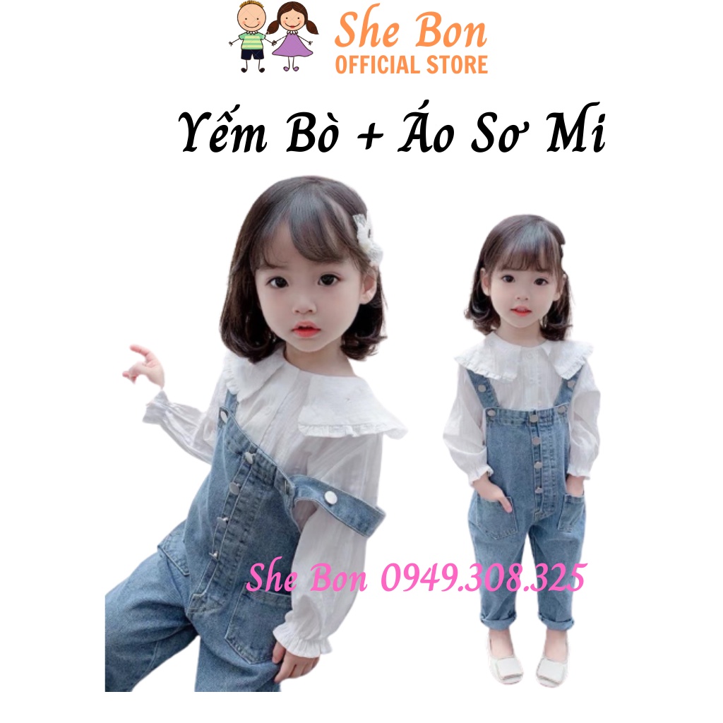 Yếm Bò Jean Đai Vai Kèm Áo Sơ Rời Mi Bé Gái BG2222 - She Bon