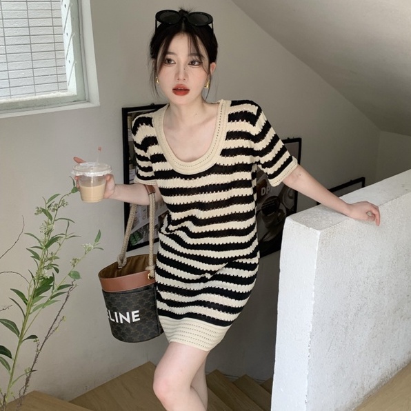 Đầm thun ZHELIHANGFEI dệt kim dáng rộng phong cách thời trang cho nữ