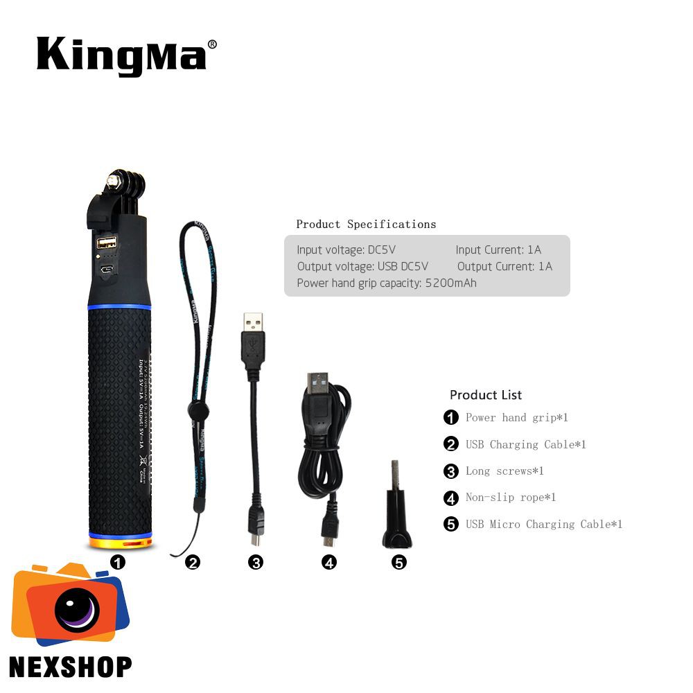 Gậy cầm tay kiêm sạc dự phòng cho Gopro | Nhập khẩu