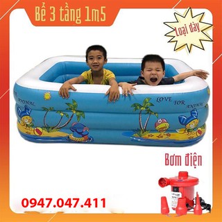 [ RẺ VÔ ĐỊCH ] Bể Bơi 3 tầng 150cm Loại Dày, Có Đáy Chống Trơn, Tặng kèm bộ keo vá ( Ảnh thật )