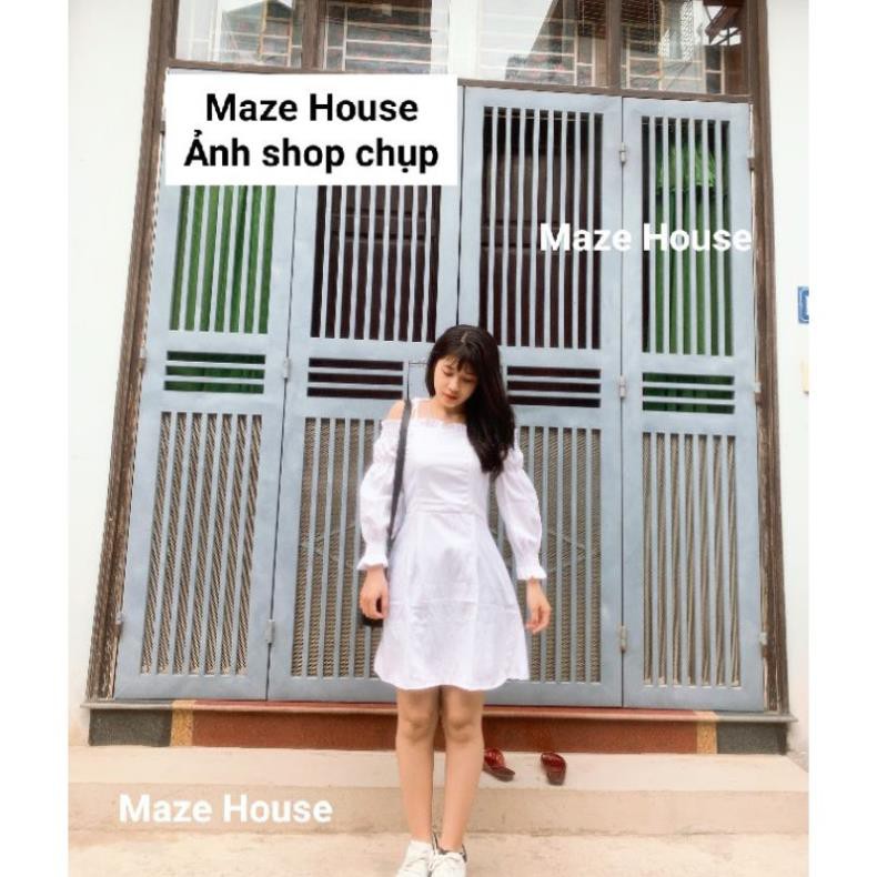 Váy bánh bèo trễ vai 💖 Hot Trend 💖 Đầm bánh bèo trễ vai 2 màu Đen, Trắng chất liệu kate mềm Korean Style Maze House !