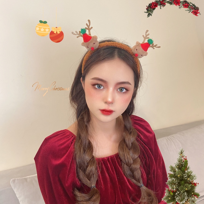Băng đô lông cừu phong cách giáng sinh Hàn Quốc cho nữ