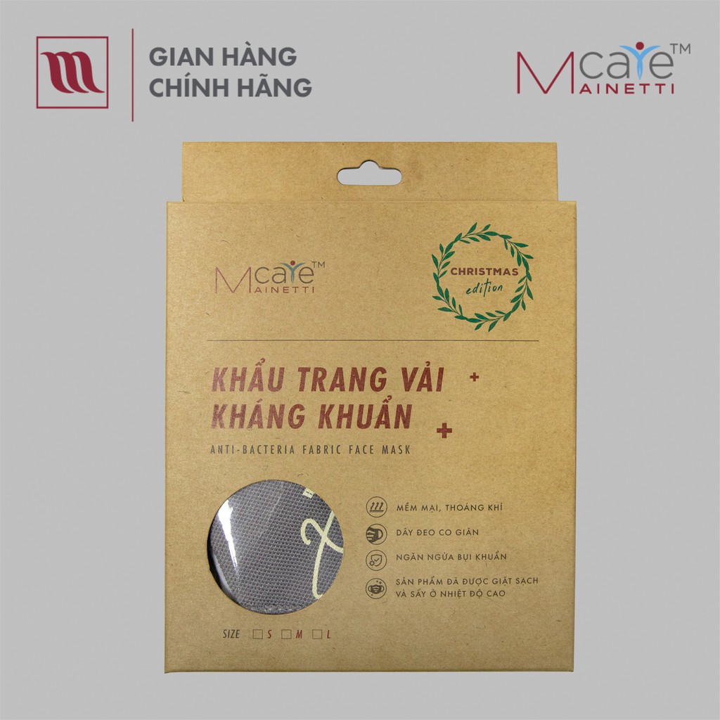 Khẩu trang vải kháng khuẩn MainettiCare, lớp ngoài 100% cotton, lớp lót vải TC kháng khuẩn - in chữ X'Mask