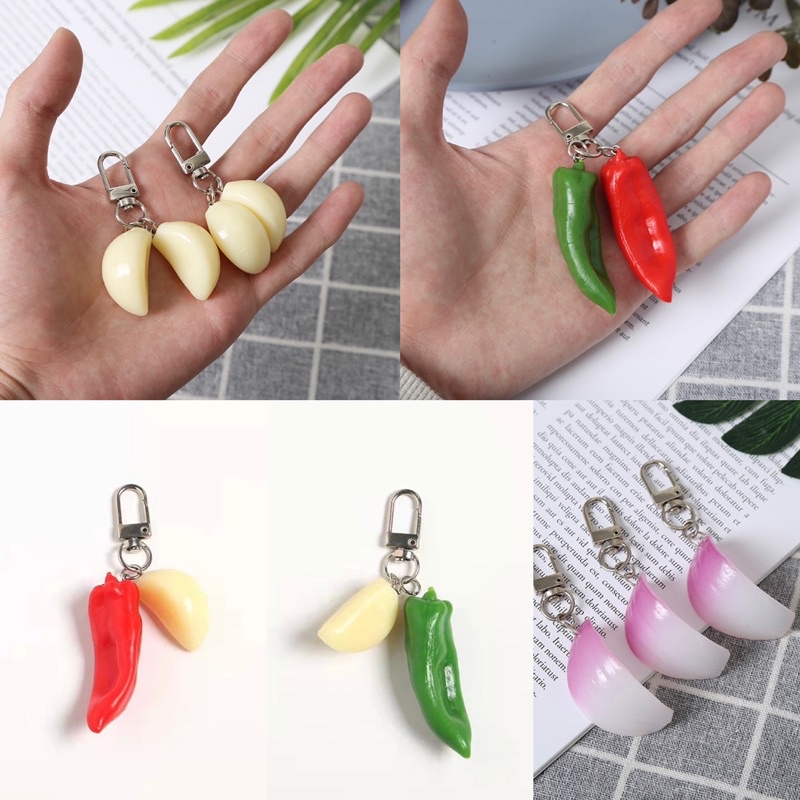 Móc khoá củ tỏi, quả ớt, củ hành