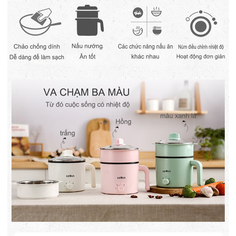 Nồi lẩu điện từ mini 1.5L (nấu cháo, hầm, rang, hấp, luộc) cho 1-2 người ăn {NBDZG}