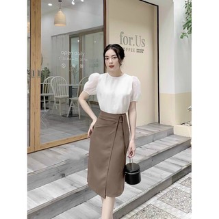Chân Váy Midi Bút Chì Thiết kế Vạt Bên Công Sở