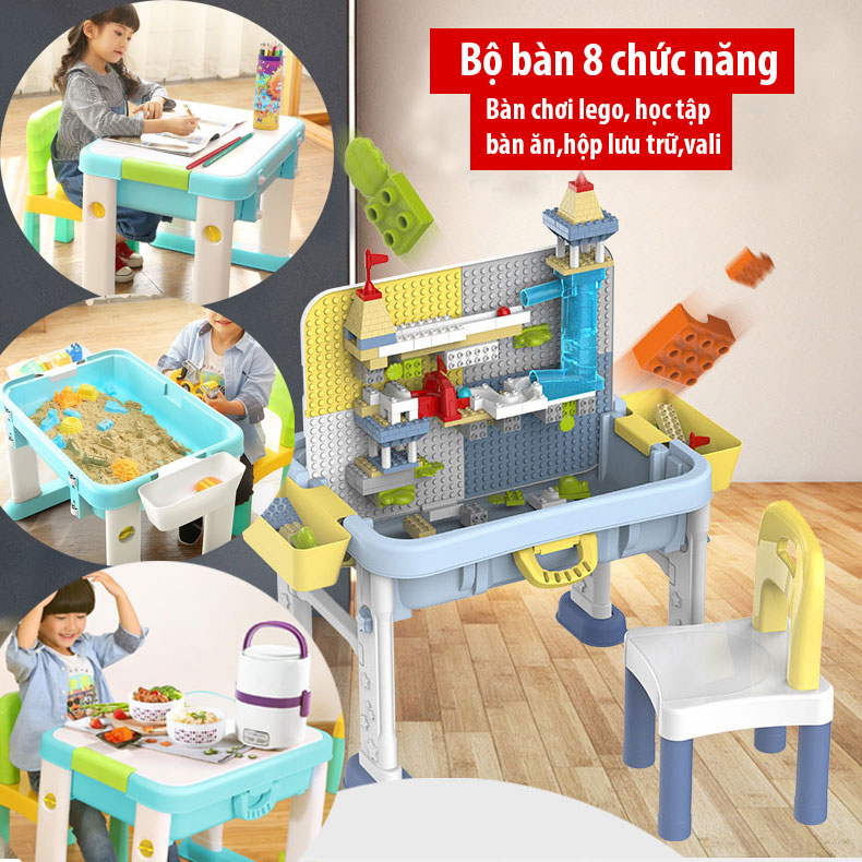 Bàn học và bàn chơi lego đa chức năng 8 trong 1 Bằng nhựa ABS an toàn ( Bảo hành 12 tháng )