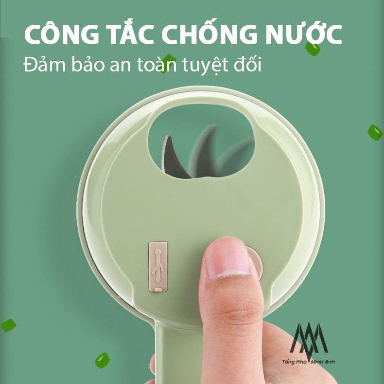Máy xay cầm tay đa năng 4in1 - Máy thái lát rau củ, tỏi ớt - Lưỡi dao kép - Cổng sạc USB