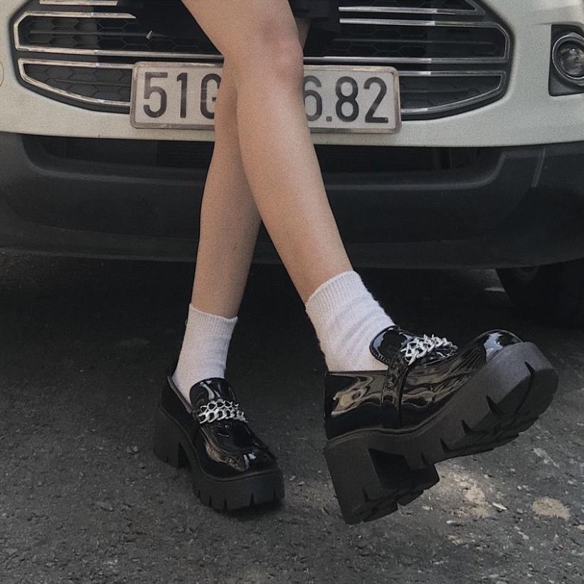(FREESHIP ) GIÀY LOLITA NỮ- GIÀY OXFORD NỮA ĐẾ DÀY DÂY XÍCH TĂNG CHIỀU CAO CHẤT DA XỊN HoT