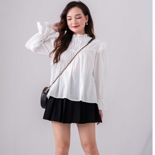 [ẢNH THẬT SAU] Áo babydoll cánh tiên tay phồng 2 màu be, trắng