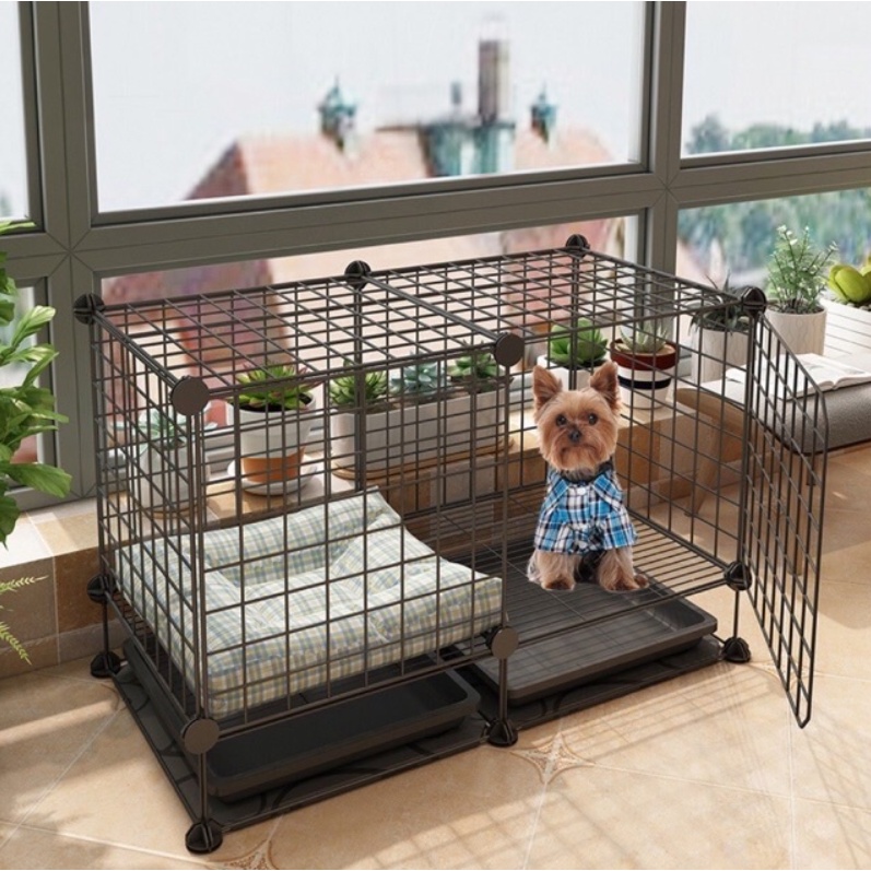 COMBO Chuồng Chó 2 Ô - Có Chân - Có Mái -Chuồng Lưới Đa Năng Tự Lắp Ghép