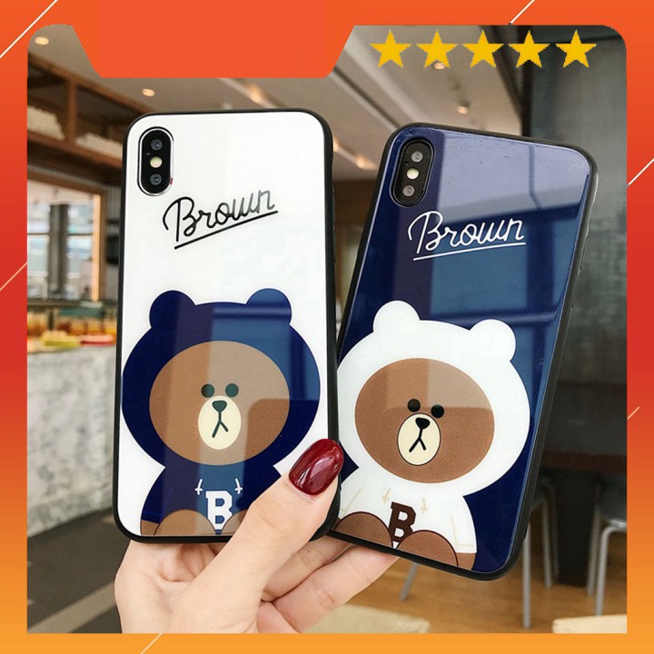 Ốp iphone - Ốp lưng kính gấu Brown 5/5s/6/6s/6plus/6s plus/7/8/7plus/8plus/x/xs/xs max/11/11pro max - Awifi Case A4-7