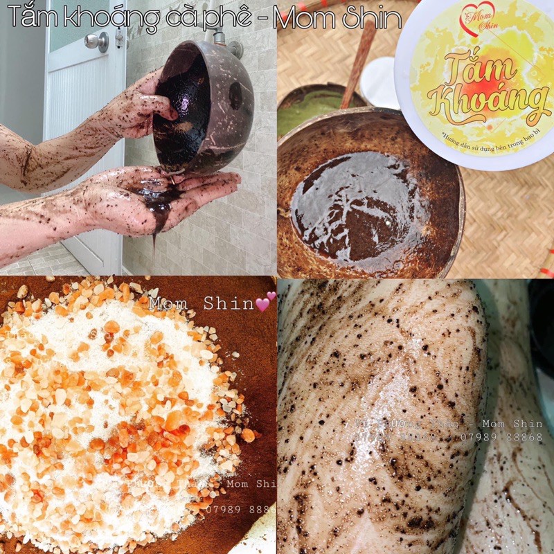 Combo Tắm khoáng cà phê &amp; Bột Ủ trắng thảo mộc Mom Shin | Chăm sóc da body | Vũ Phương Thảo Mẹ Shin | Shop Mẹ Thảo