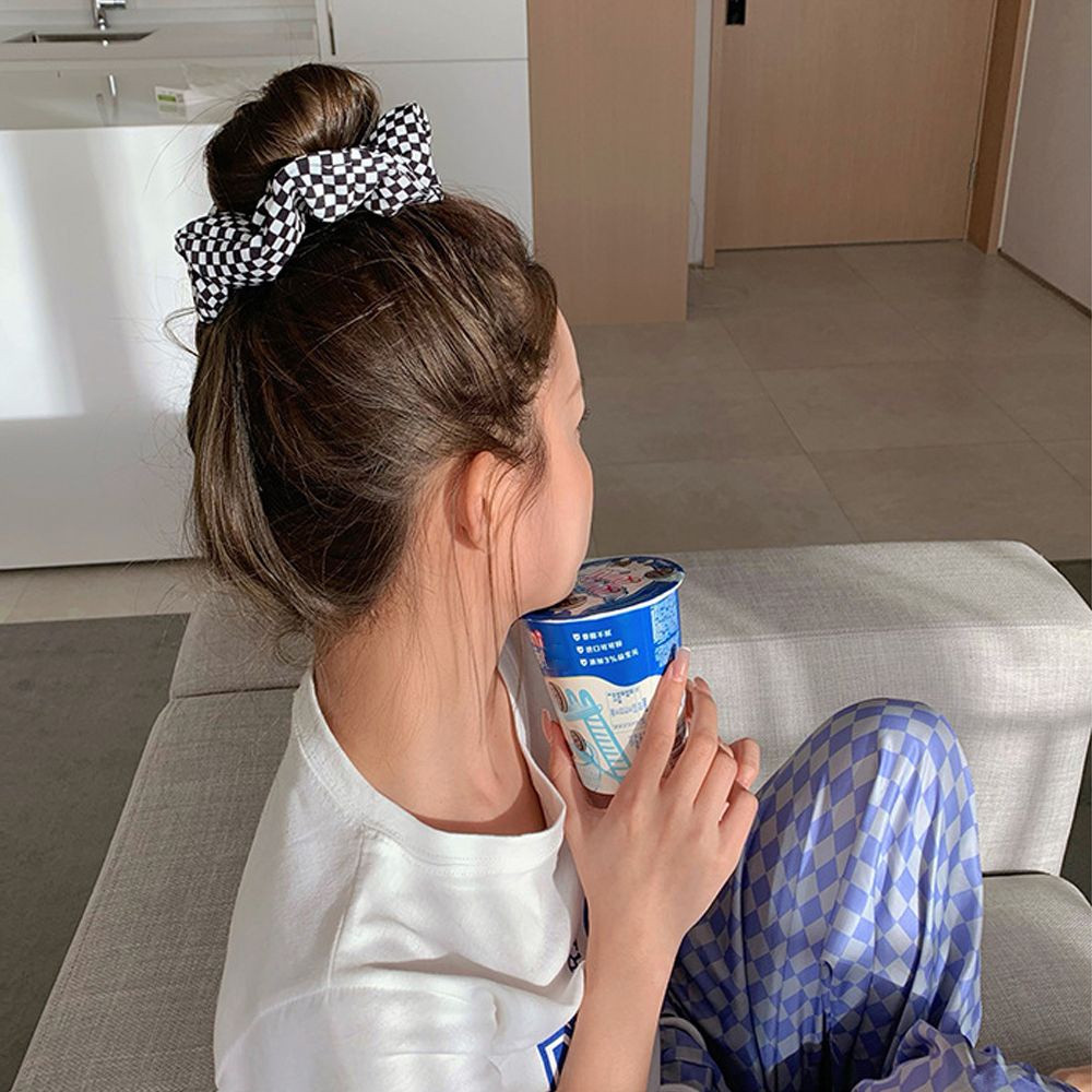 Dây Buộc Tóc Họa Tiết Kẻ Sọc Caro Phong Cách Hàn Quốc Cổ Điển Thời Trang Cho Nữ