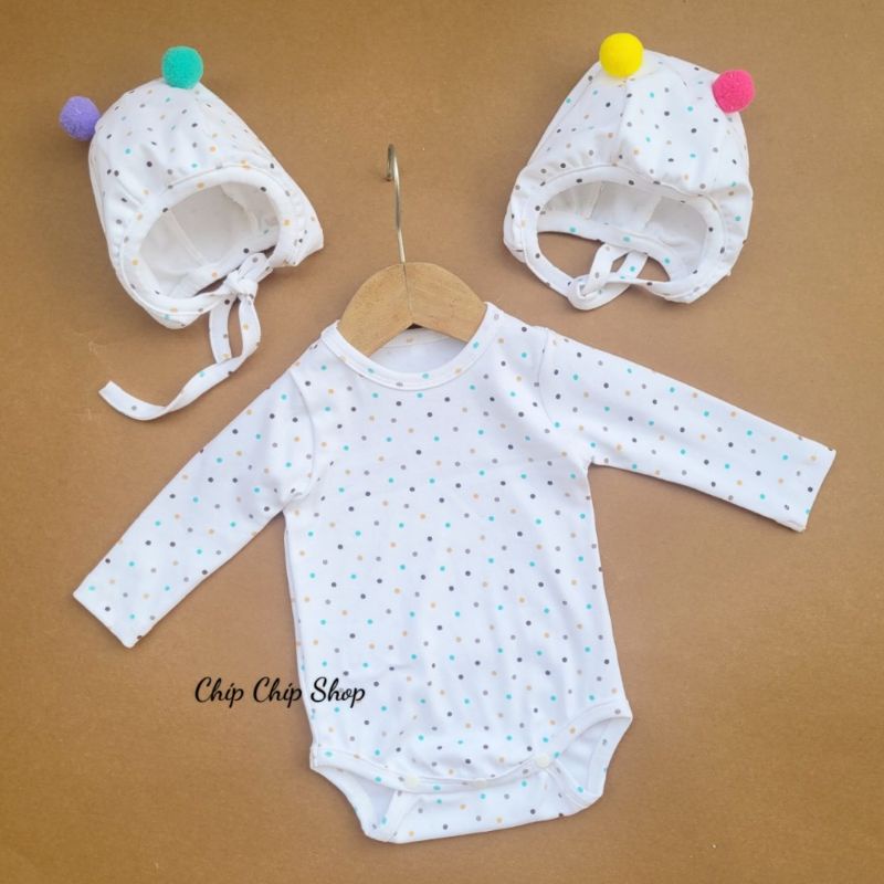 Bộ body cho bé trai bé gái tặng kèm mũ tai gấu chất cotton đáng yêu cho bé 0-18 tháng Chíp Chíp Shop