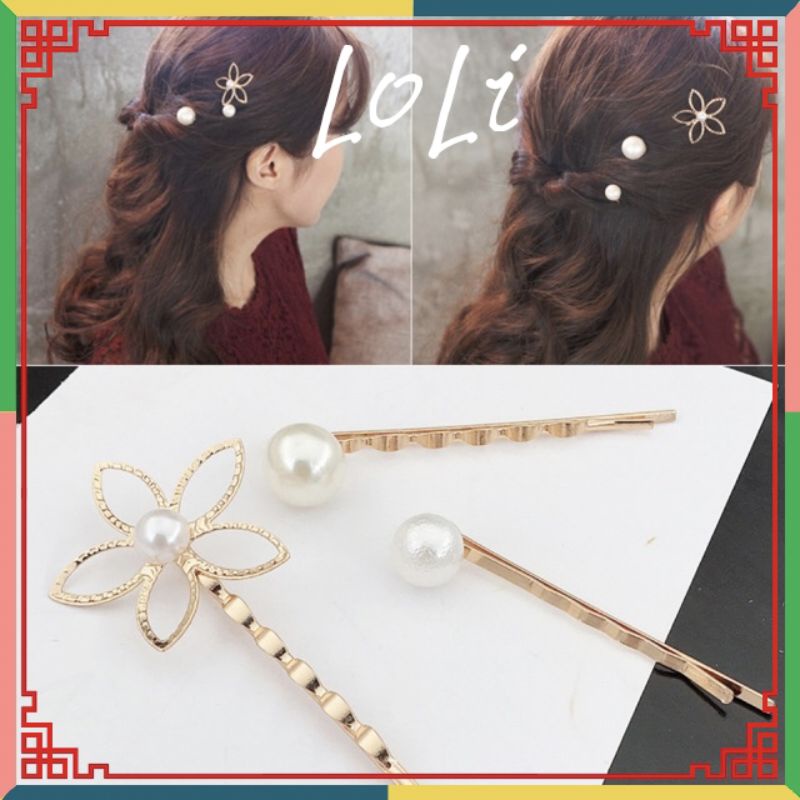 [Mã FAMARAL1 giảm 10K đơn 50K]Sét kẹp tóc đính ngọc Hàn Quốc 3 chiếc - Loli.phukienthoitrang