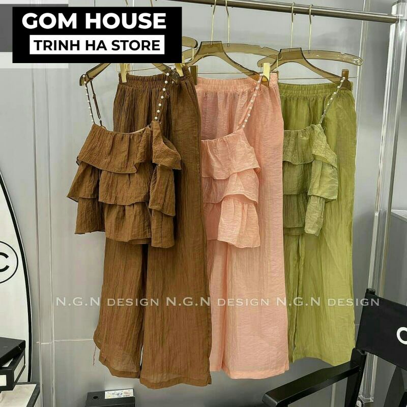 Set quần suông áo 2 dây 3 tầng