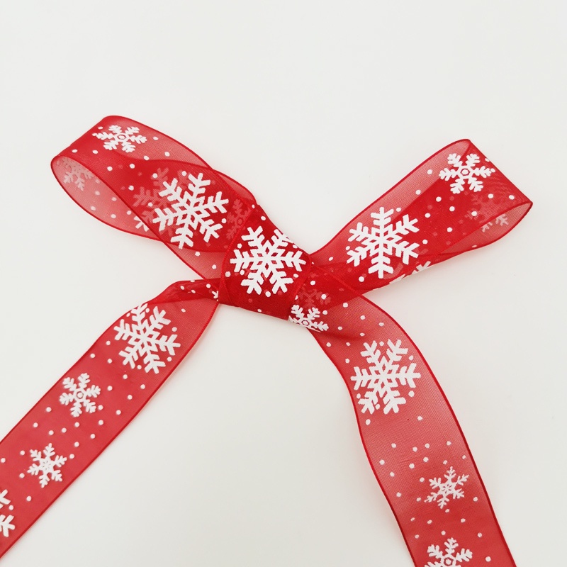 Cuộn Dây Ruy Băng Họa Tiết Bông Tuyết Màu Đỏ 10M 10mm / 25mm