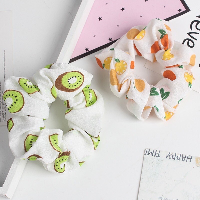 Dây buộc tóc scrunchies hoạ tiết trái cây ngọt ngào