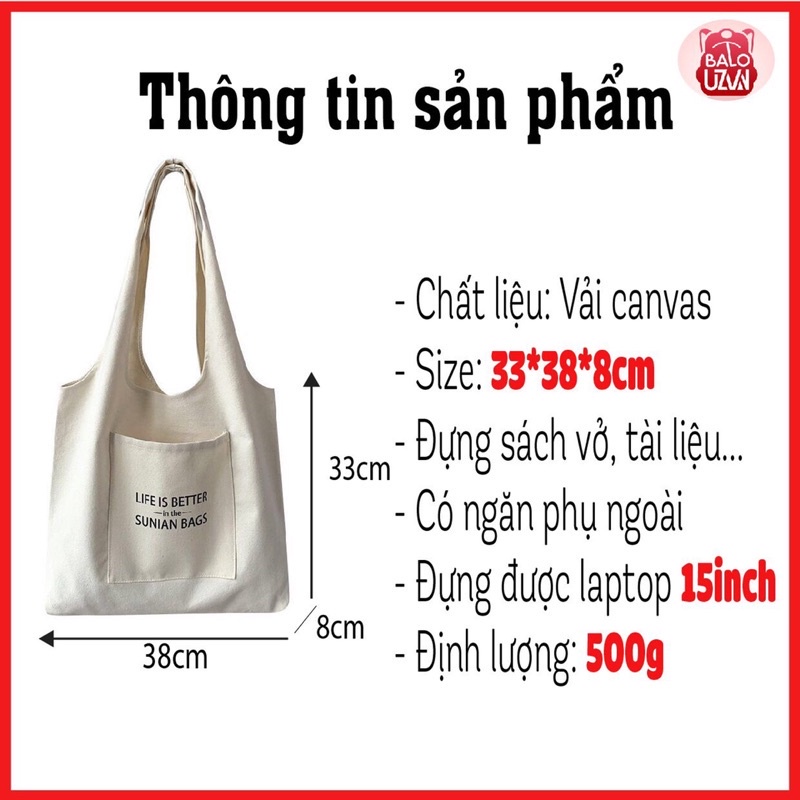 Túi tote vải canvas nam nữ unisex đi học đi chơi , túi xách đeo vải bố ulzzang thời trang nhiều ngăn đẹp rẻ