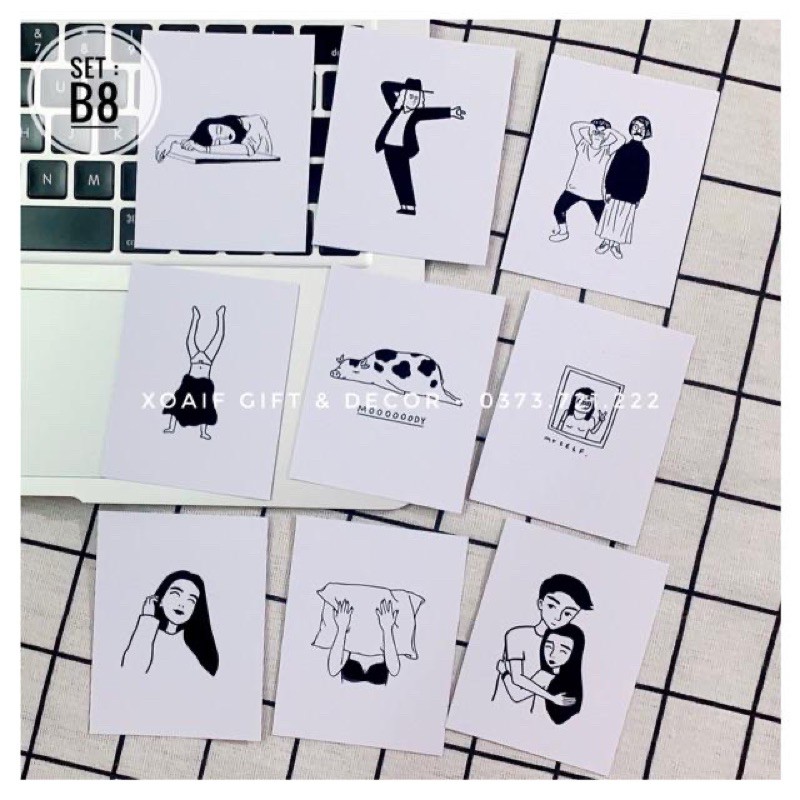 [ FreeShip ] Set thiệp postcard BASIC trắng đen có sẵn decor trang trí phòng cực xinh