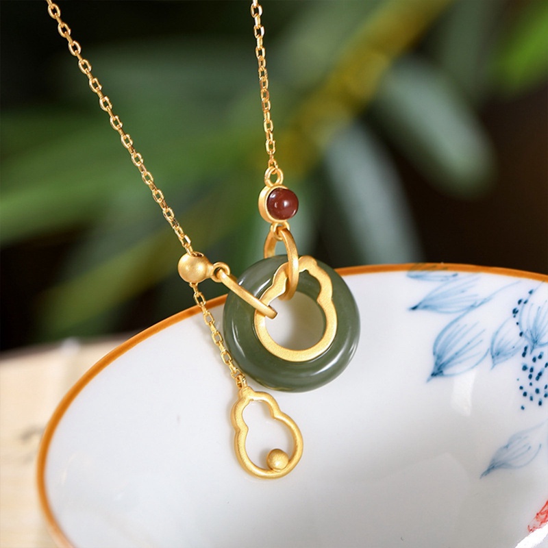 Fancy Vòng Cổ Mặt Đá Ngọc Bích Vàng Hetian Khóa An Toàn Cỡ Nhỏ Thời Trang Cổ Điển Dành Cho Bạn Nữ