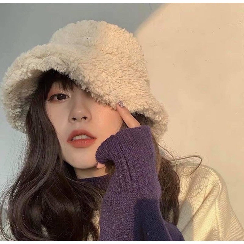 [ Hàng loại 1]Mũ lông chiên bucket retro thời trang hàn quốc mũ lông cừu nữ mềm giữ ấm thu đông ulzzang