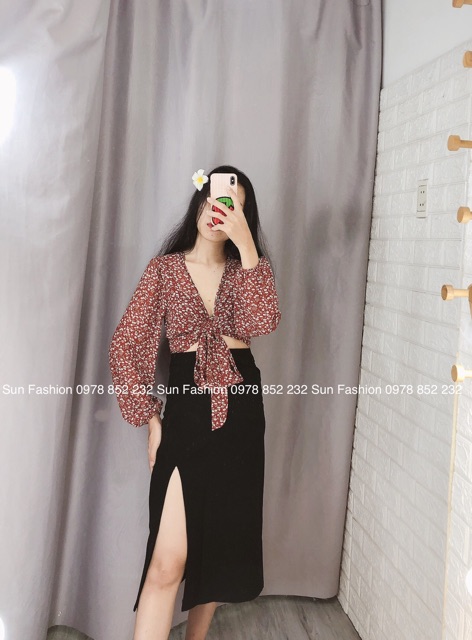 Chân váy chữ A dáng dài xẻ tà midi chất liệu tuyết mưa dày dặn Sun Fashion