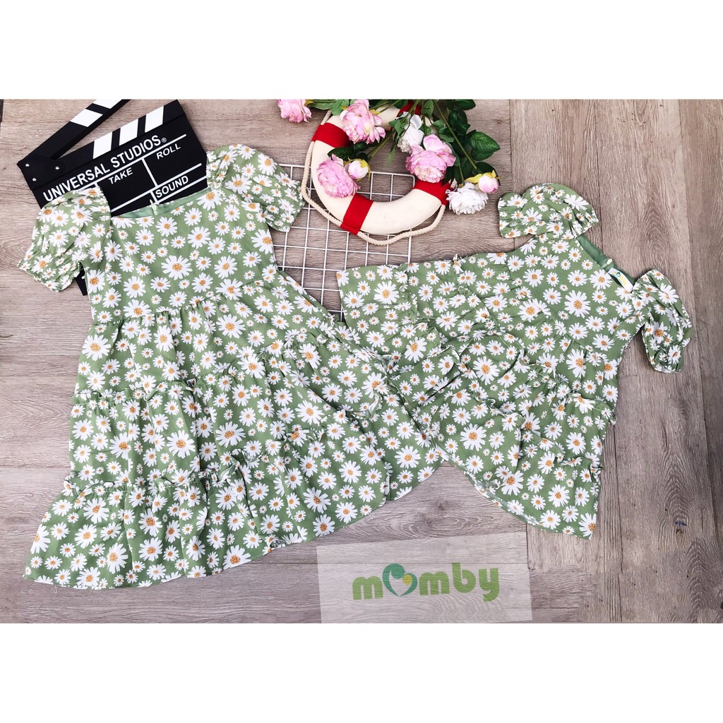 Váy đầm đôi cho mẹ và bé hottren hoa cúc siêu xinh size 10-65kg chính hãng MOMBY