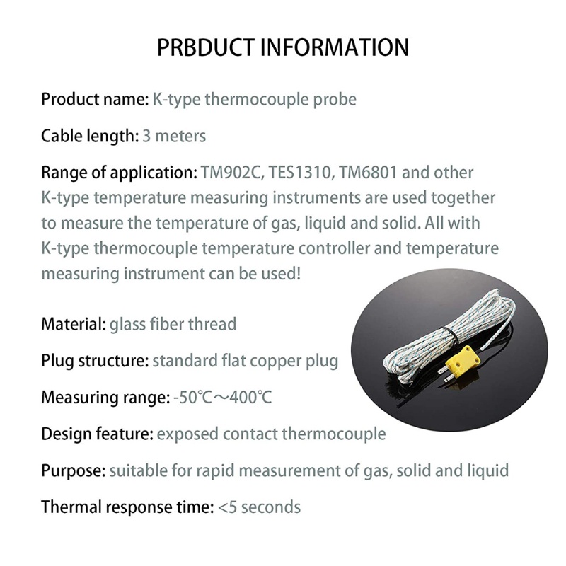 Set 5 dây cặp nhiệt điện cảm ứng 3m kiểu chữ K thiết kế nhỏ gọn mức đo 50 - 400 tương thích với TM902C/ TES1310/TM6801